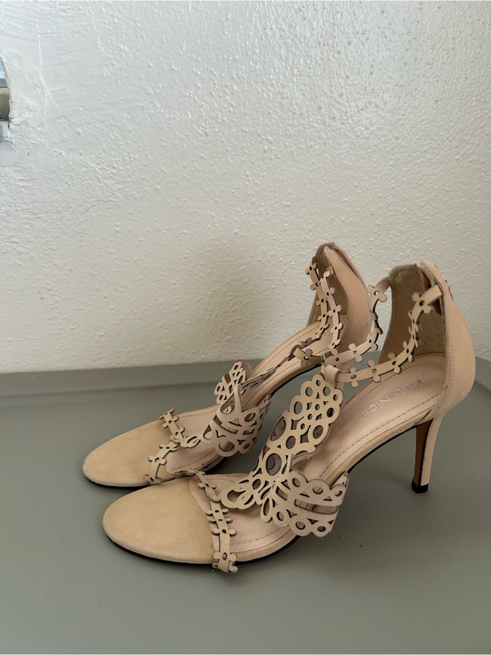 Women's Nude Laser-Cut High Heel Sandals